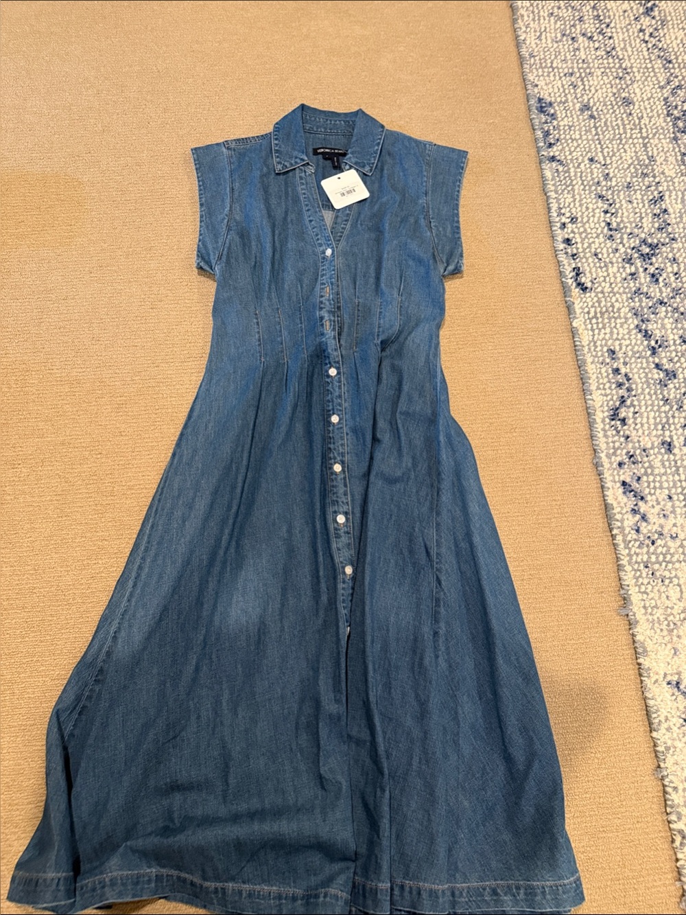 Veronica Beard Washed Blue Denim Button-Down Maxi Dress